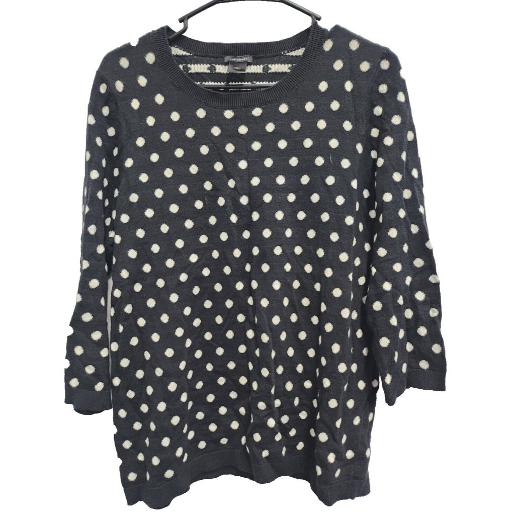 Ann Taylor Womens Sweater Xl 3/4 Black Polka Dot Sleeve Pullover Peppy Casual